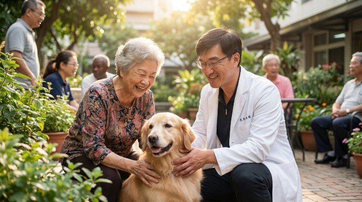 - 吳紹琥醫師診間分享動物療癒對焦慮症患者的實質幫助 - 專業研究顯示動物療癒可顯著提升人體的血清素濃度 - 社區安養中心長者參與動物療癒活動展現開懷笑顏 - 透過動物療癒建立青少年與寵物間無條件信任的關係