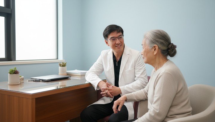 [1] 特寫發炎紅腫痘痘以示範如何預防痘疤 [2] 醫師正在進行醫學諮詢並指導預防痘疤 [3] 呈現健康的低血糖飲食有助於預防痘疤