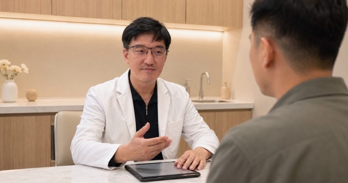 吳芮醫師耐心解釋隆乳材質的特性與差異，幫助患者理解選擇。
